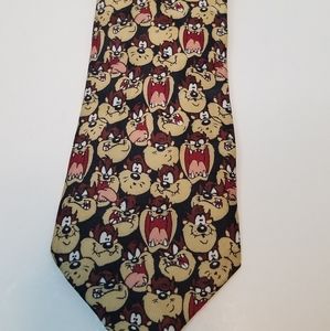 Looney Tunes Mania Tas Tasmanian Devil All-over Print 100% Brown Silk Neck Tie